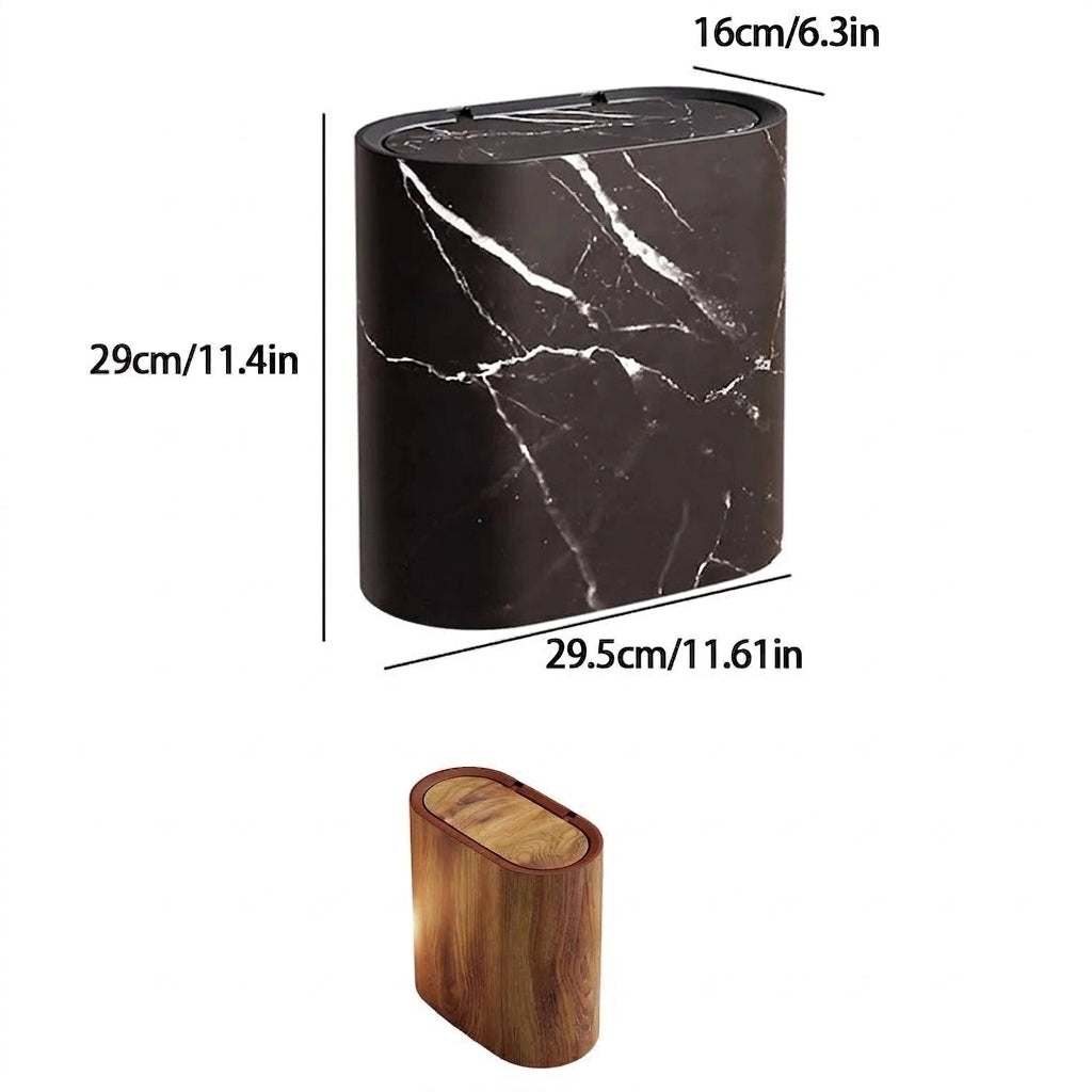 Nordic Push Top Waste Bin Marble Patterned Trash Can