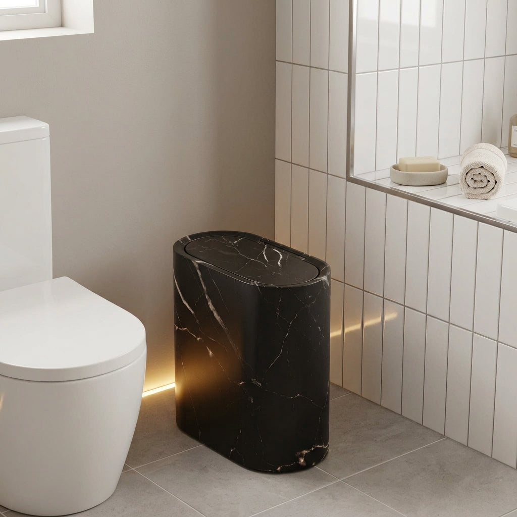 Nordic Push Top Waste Bin Marble Patterned Trash Can