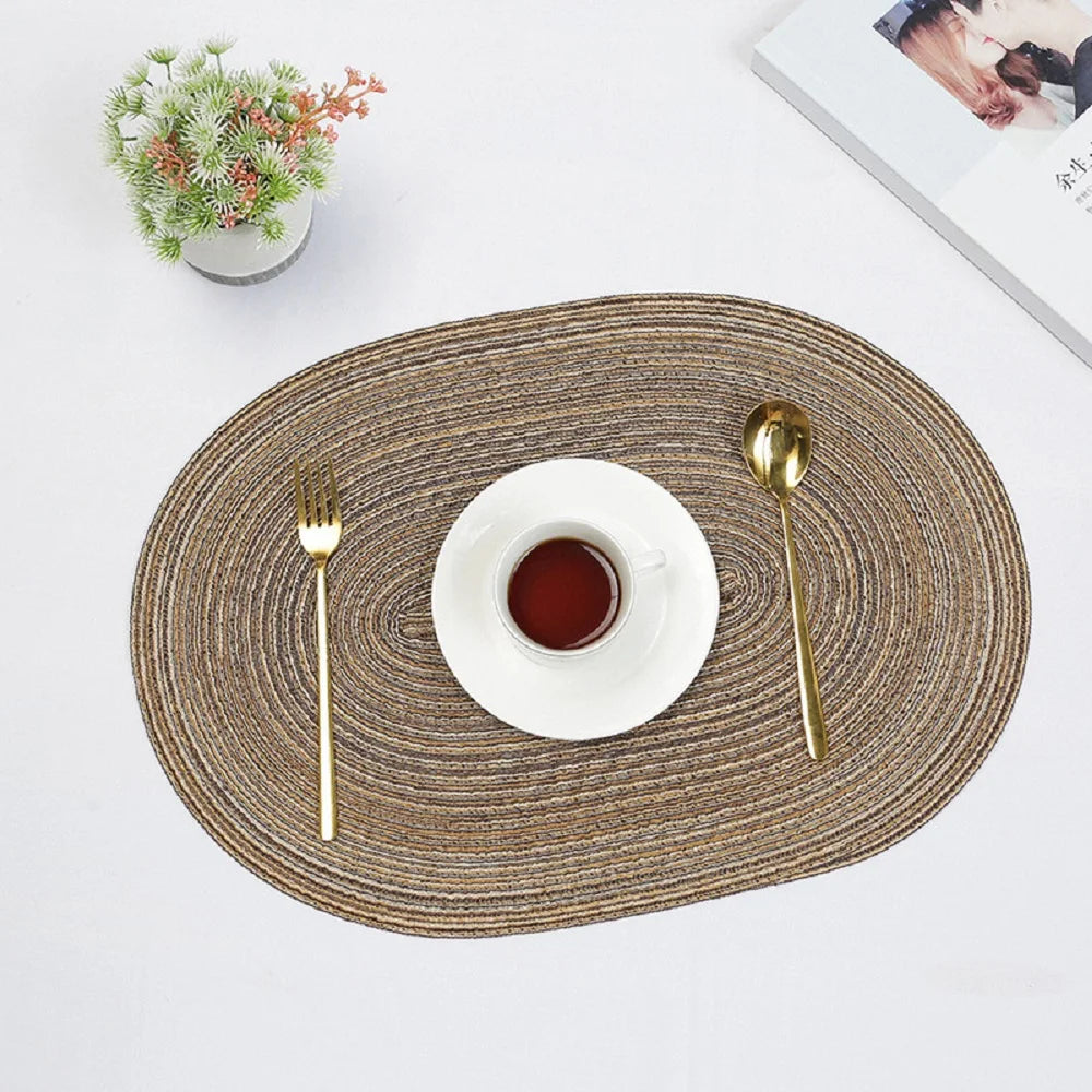 Natural Braided Oval Placemats Set Heat Resistant Washable Table Mats