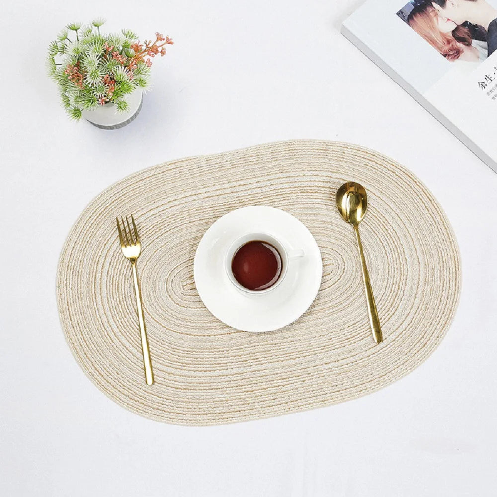 Natural Braided Oval Placemats Set Heat Resistant Washable Table Mats