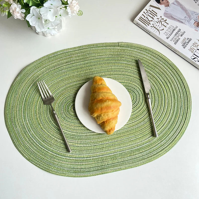 Natural Braided Oval Placemats Set Heat Resistant Washable Table Mats