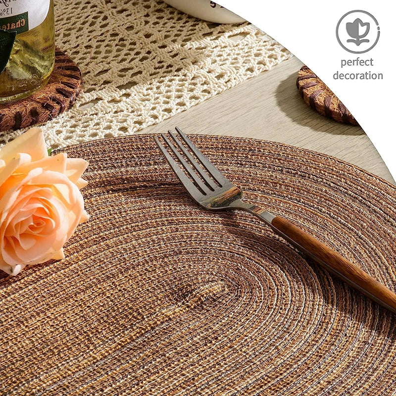 Natural Braided Oval Placemats Set Heat Resistant Washable Table Mats