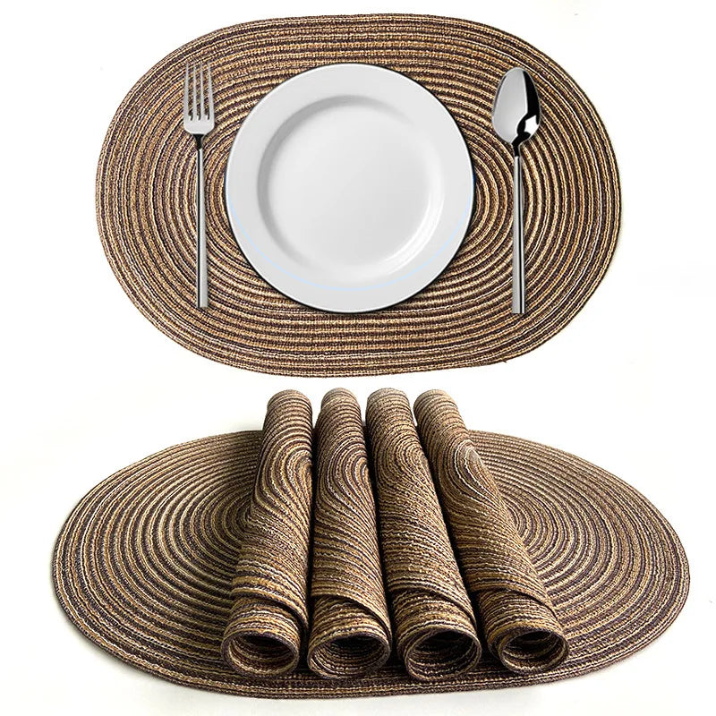 Natural Braided Oval Placemats Set Heat Resistant Washable Table Mats