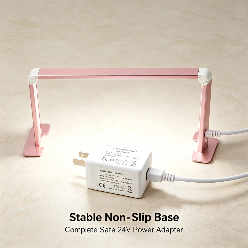 Square Foldable LED Nail Desk Lamp 36W, Half-Moon Manicure Light with Stepless Dimming & 3 Color Temperatures, 3000LM 480 Beads for Nail Art Eyelash Extension, Pink