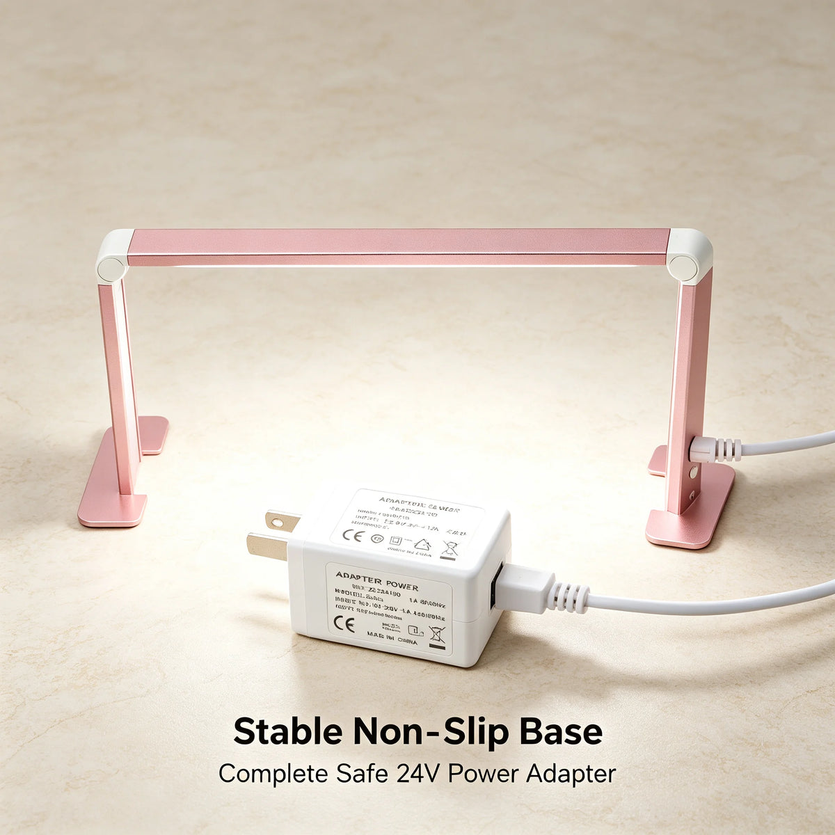 Square Foldable LED Nail Desk Lamp 36W, Half-Moon Manicure Light with Stepless Dimming & 3 Color Temperatures, 3000LM 480 Beads for Nail Art Eyelash Extension, Pink