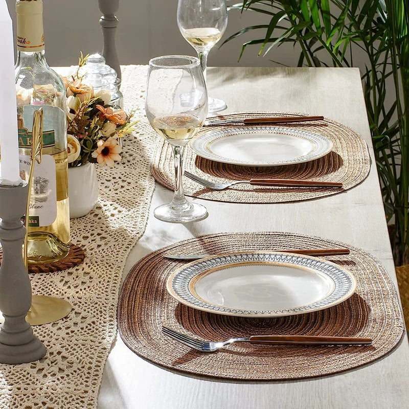 Natural Braided Oval Placemats Set Heat Resistant Washable Table Mats