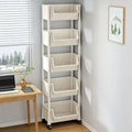 5-Tier Rolling Utility Cart with Wheels, Heavy Duty Plastic Storage Organizer Shelf, Mobile Utility Trolley for Kitchen, Bathroom, Bedroom, Office, White