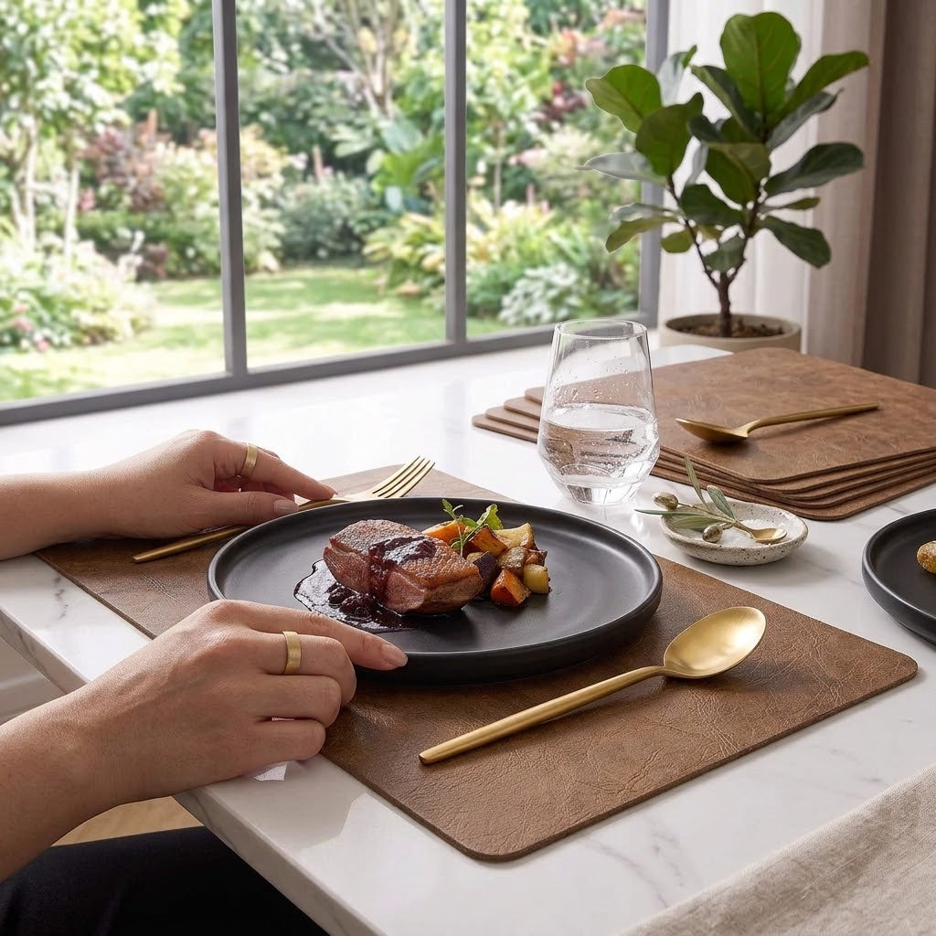 Premium Faux Leather Placemats Heat Resistant Waterproof Double Sided Table Mats
